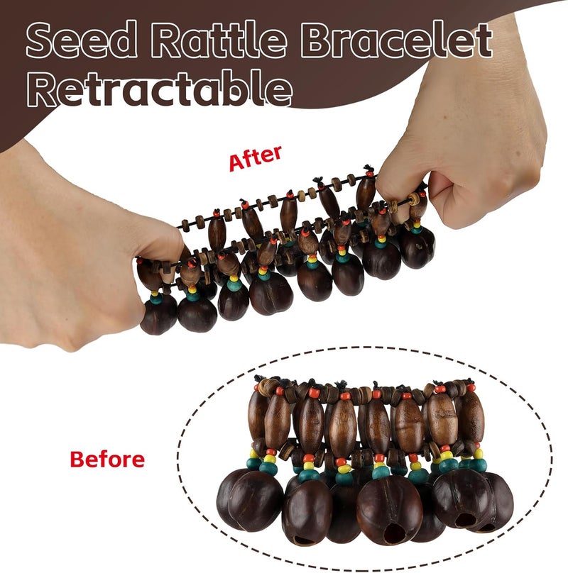 GOGHOST Cacho Seed Rattle Bracelet Anklet, 2 PCS Brown African Shaker Nut Shell Bracelet Natural Percussion Accessories Musical Instrument(Pala) - Image 3
